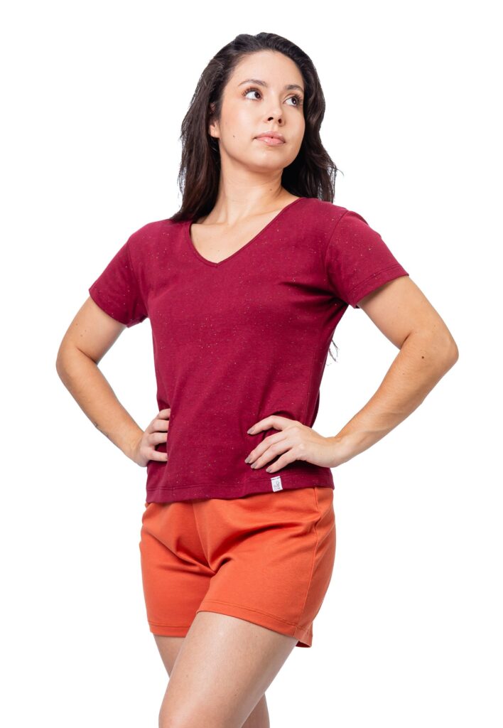 PIJAMA BORDÔ BOTONÊ COM SHORTS LARANJA