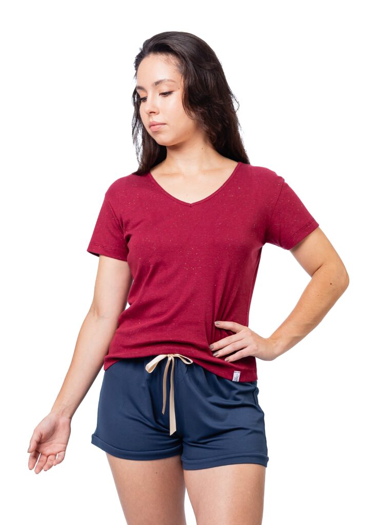 PIJAMA BORDÔ BOTONÊ COM SHORTS MARINHO