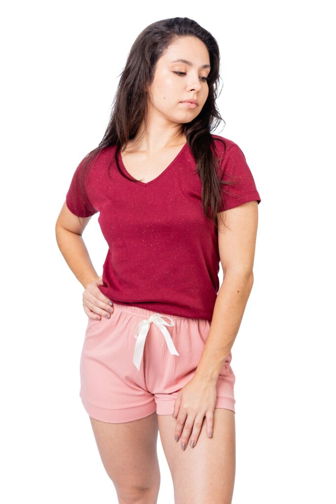 PIJAMA BORDÔ BOTONÊ COM SHORTS ROSÊ